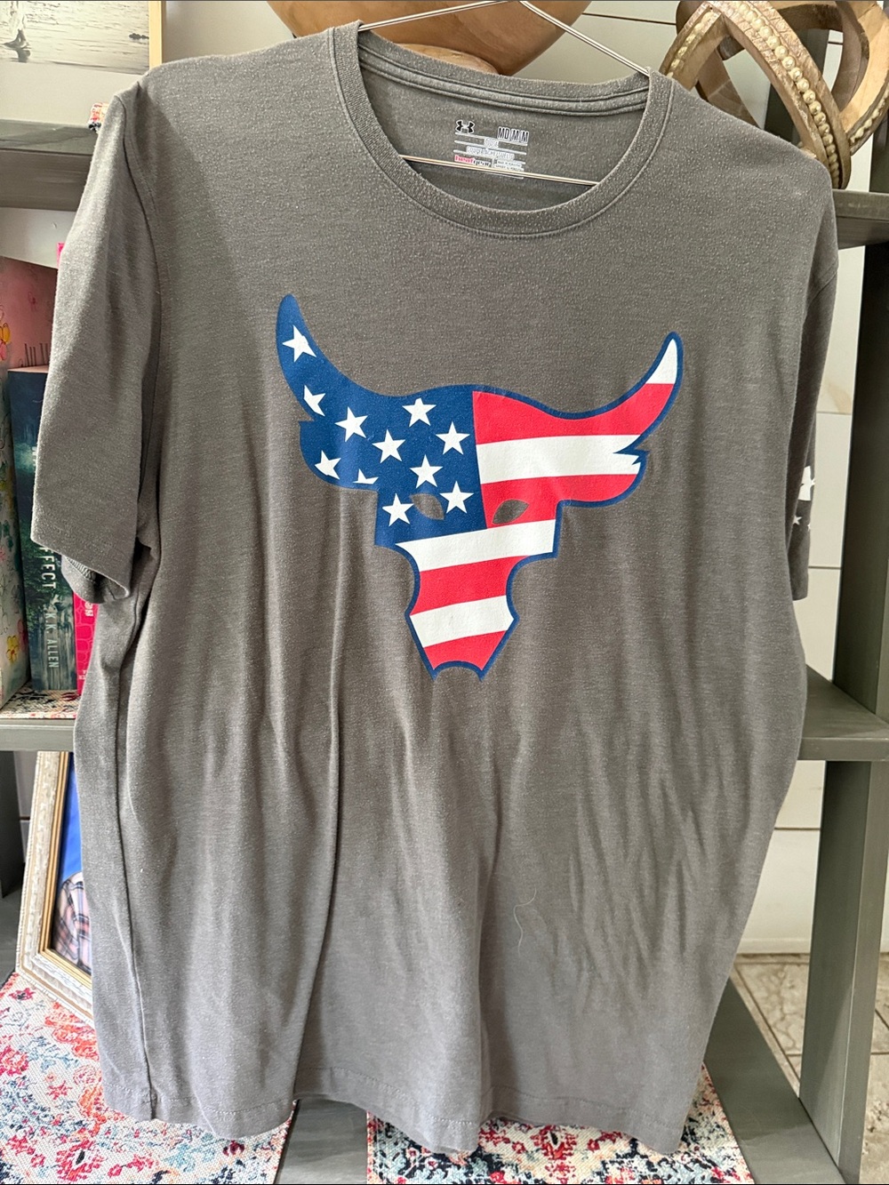Under Armour Gray Short Sleeve Tee with American Flag Bull Logo